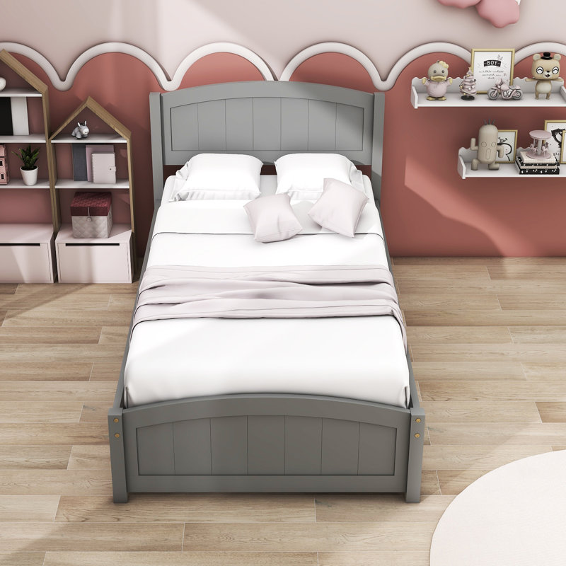 Twin Size Wood Platform Bed with Two Drawers, Gray
