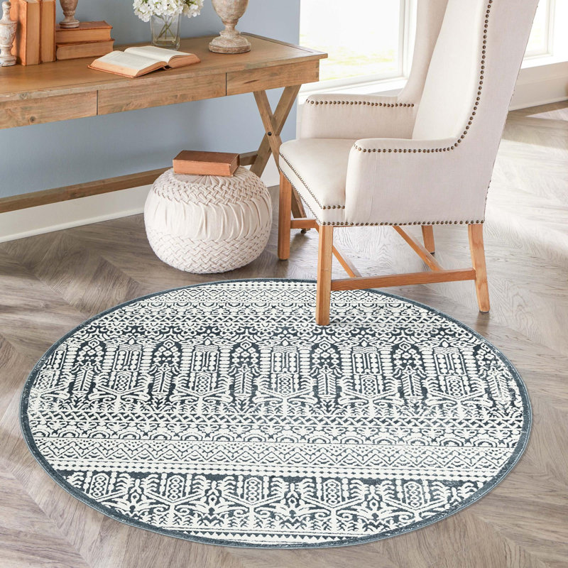 Tapis bleu-beige Southwestern / Lodge Onyxx, Rond 7 pi 10 po