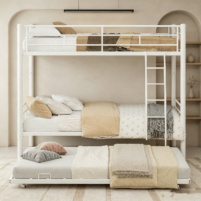 Lit superposé en métal robuste, cadre de lit superposé convertible avec support à lattes en acier et échelle antidérapante, lit superposé avec cadre de sécurité, aucun sommier requis, mobilier de chambre à coucher