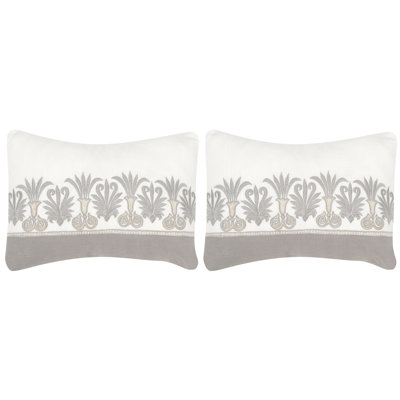 Embroidered Feather Linen Throw Pillow