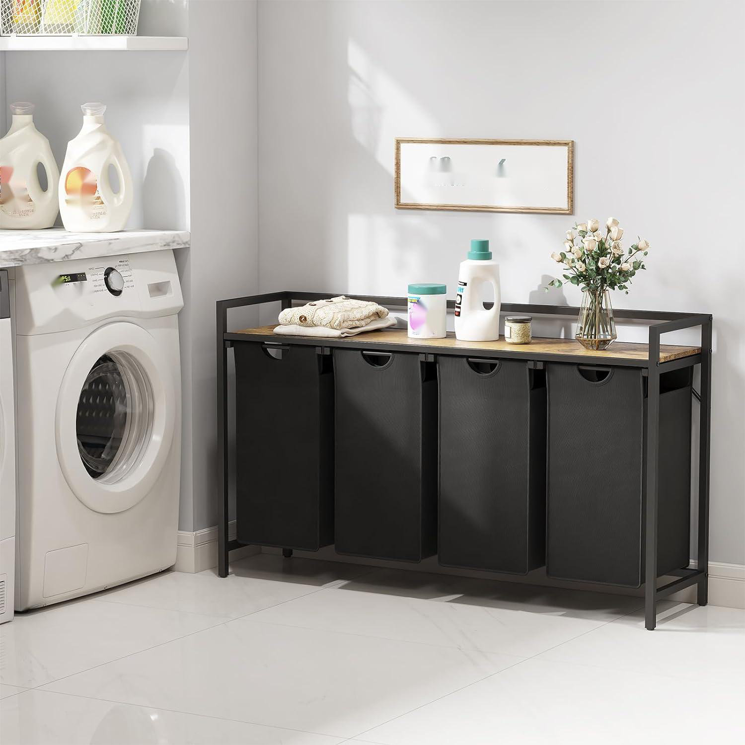 Laundry Basket On Wheels 3-Section On Wheels - 120L, Pull-Out Bags, 2 ...