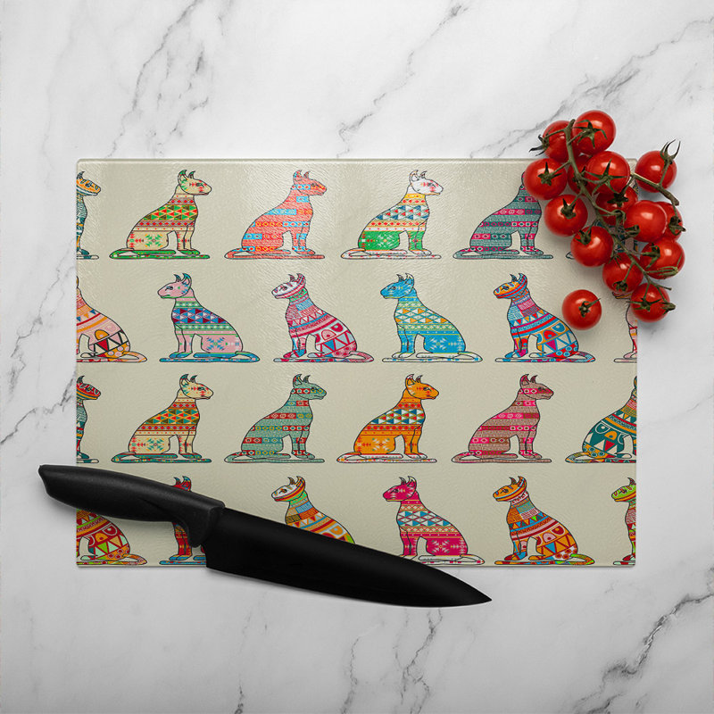Egyptian Cats Glass Chopping Board