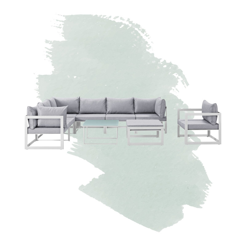 Ensemble de canapé modulaire d'extérieur 9 pièces Fortuna de Modway, Blanc, Gris