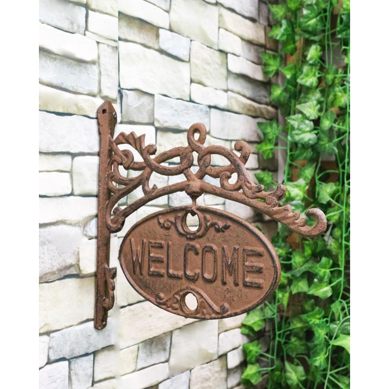 Plaque murale décorative rétro en fer forgé victorien rustique Welcome Or Go Away