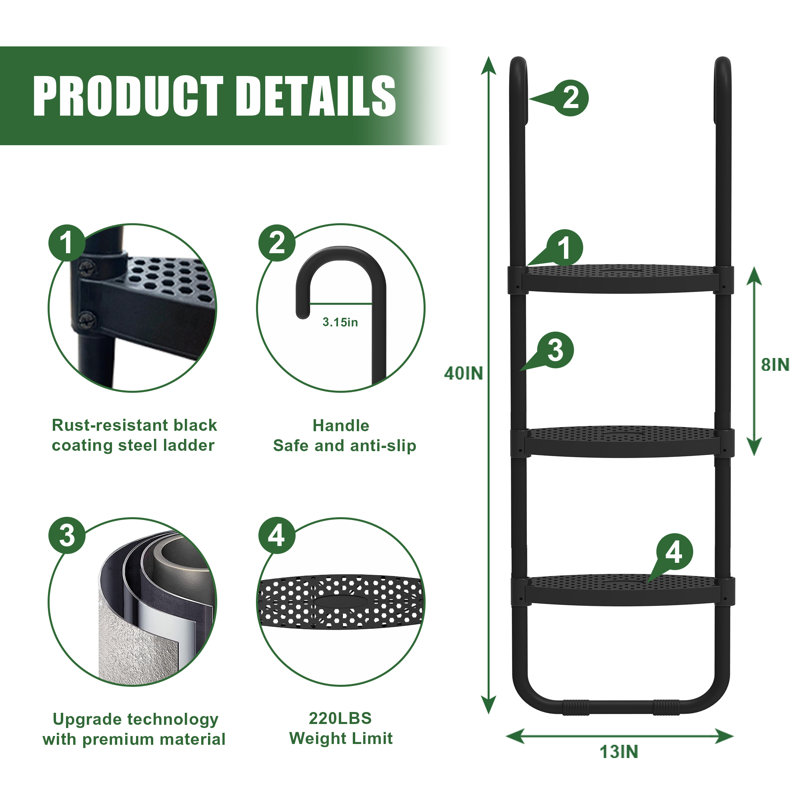 Trampoline Ladder Trampoline Slide with Horizontal and Wide Steps