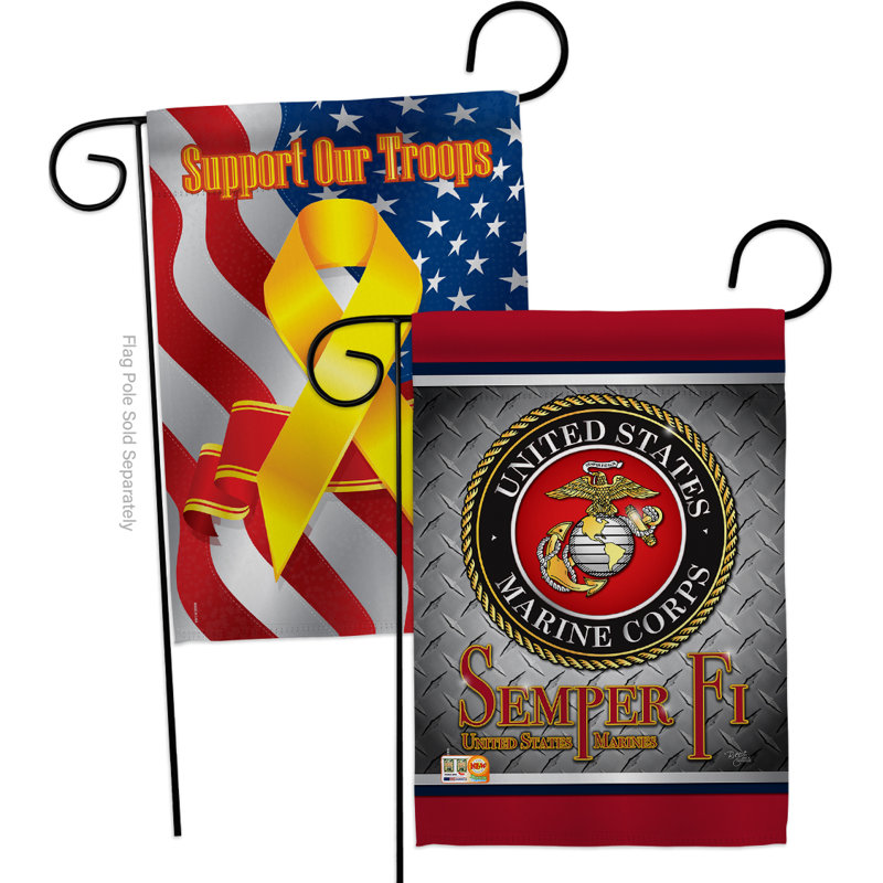 La marine semper fi est un élément décoratif qui soutient nos troupes de polyester à 2 faces de 19 x 13 po. drapeau de jardin