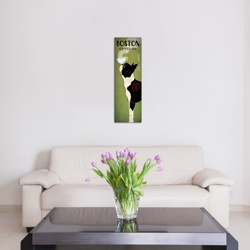 "boston terrier coffee co." par ryan fowler, art mural sur toile tendue 1 pièce, H 48 po x l 16 po x P 1,5 po