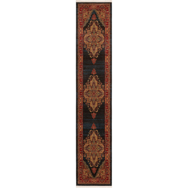 Tapis traditionnel Azar couleur saphir, Tapis de couloir 2 pi 7 po x 13 pi 1 po