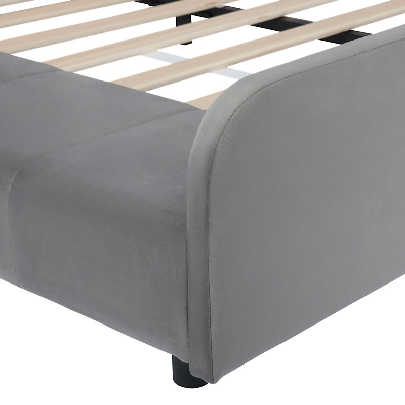 Lit tapissier en velours mère et enfant, Gris, Lit double