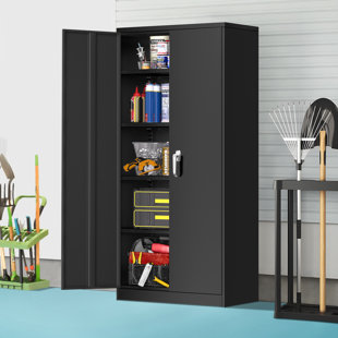 Metal Storage Cabinets Locker for Home Office, 72 Garage Storage Cabinet  with Wheels, Lockable Doors and Shelves, Steel Wardrobe Cabinet with  Hanging