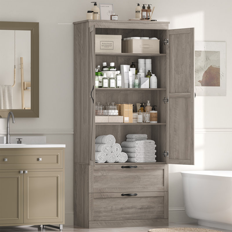 70.3" H Freestanding Bathroom With 2 Drawers, Ash Grey