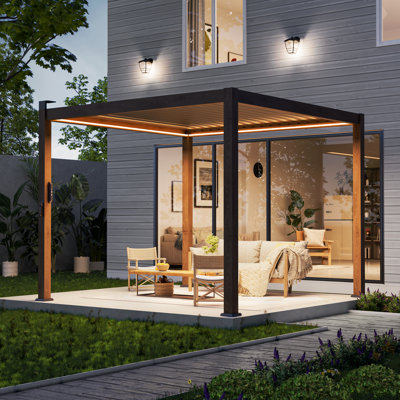 Patio Louvered Aluminum Pergola with Solar LED