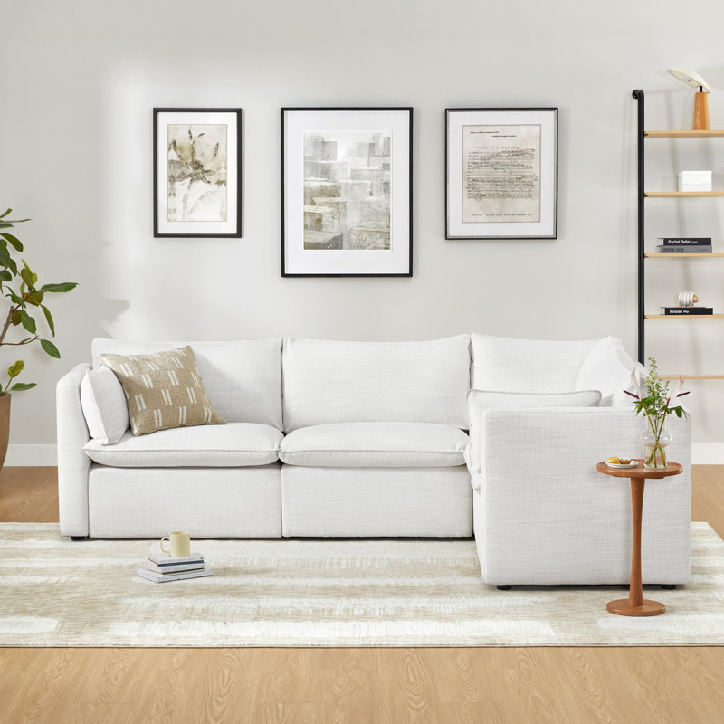 4PC Super Wide Modular Power Sectional-White, White Polyester