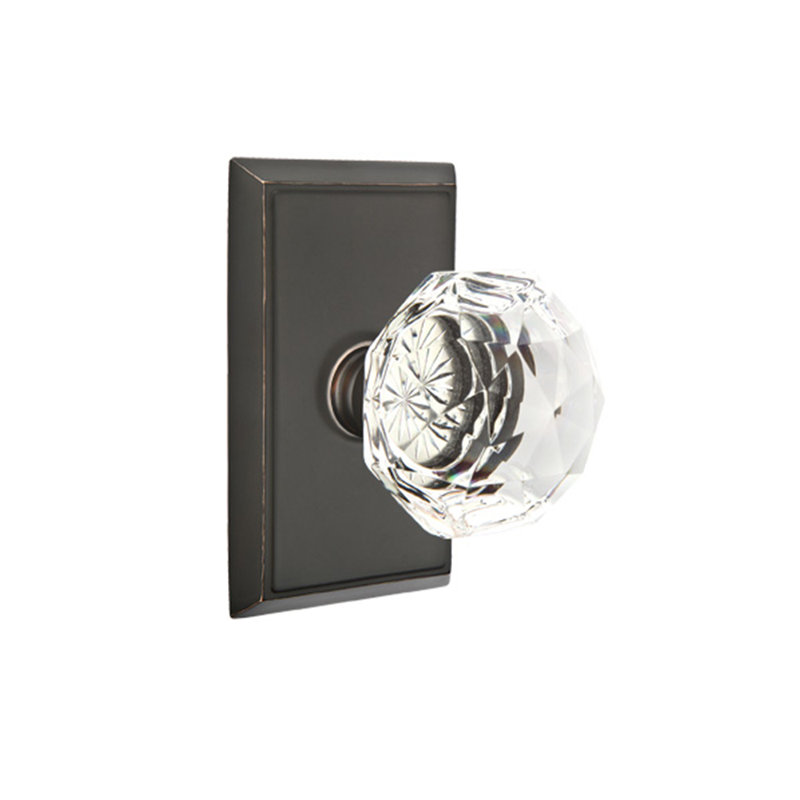 Double Dummy Diamond Crystal Knob with Rectangular Rose, Oil Rubbed Bronze