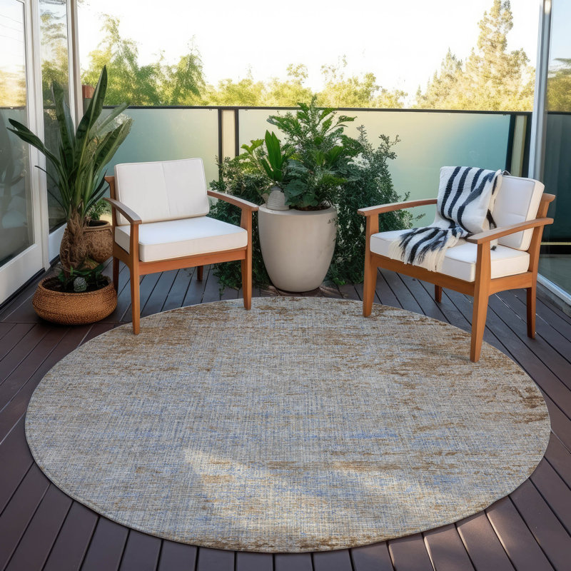 Machine Washable Indoor/Outdoor Xhevrie Taupe Rug, Round 8'
