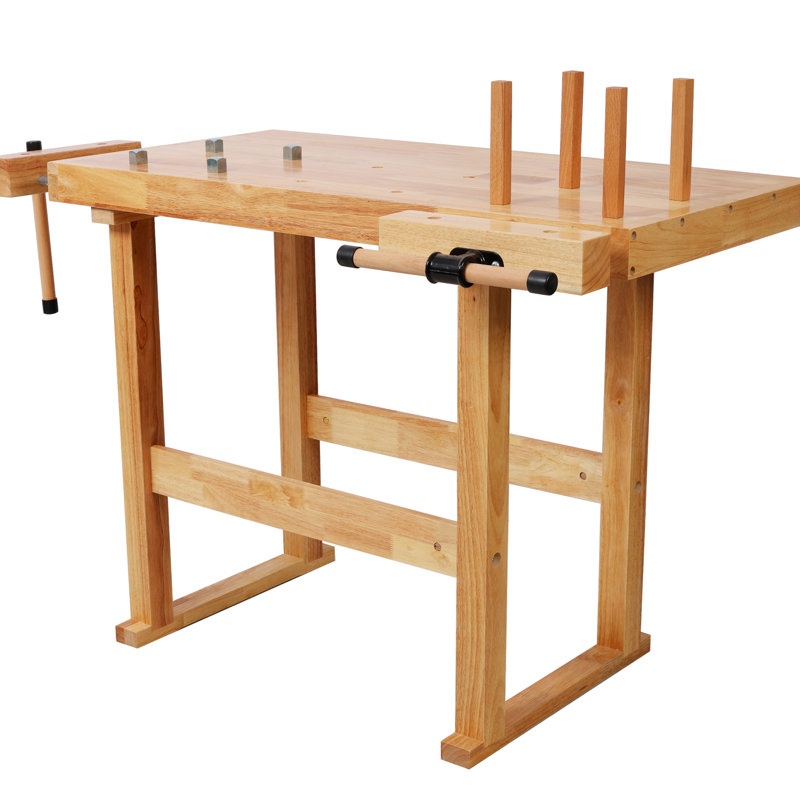 Établi de 40 po en bois d'hévéa, capacité de 330 lb, poignée réglable, idéal pour les projets de menuiserie, fabrication de bijoux et bricolage