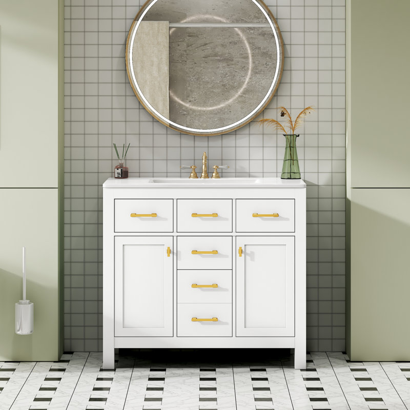 Meuble-lavabo 36 po avec lavabo en céramique, Blanc