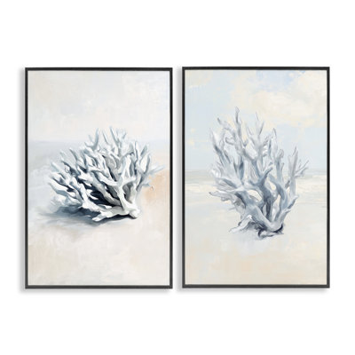 Ensemble de 2 giclées encadrées de corail blanc délavé, design par Ramona Murdock