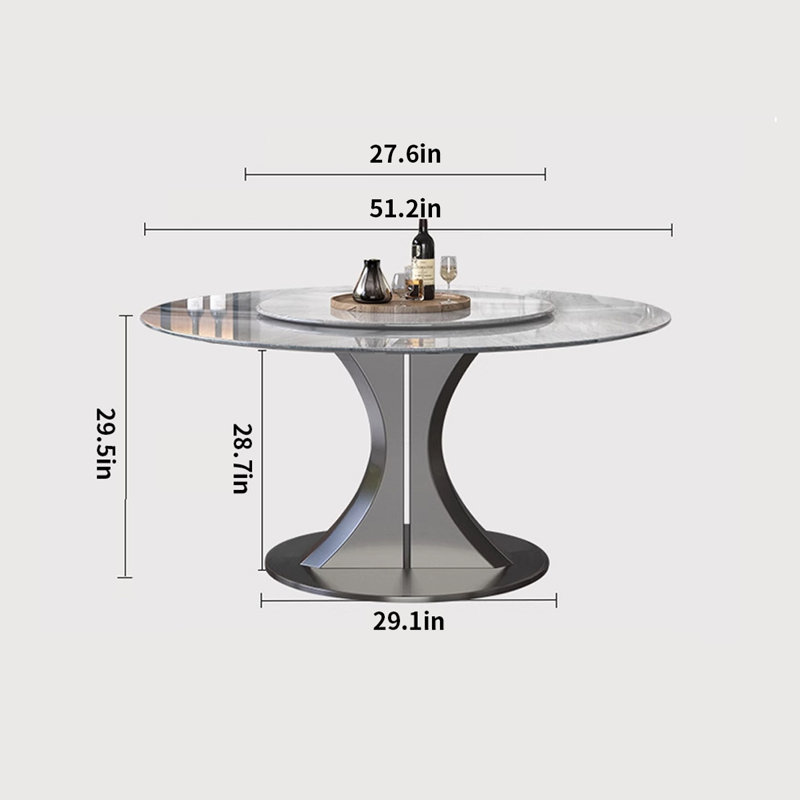 Luxury Round Microlite Stone Dining Table, 29.5"H x 51.2"L x 51.2"W