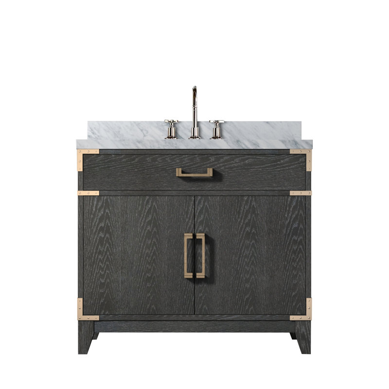 Ensemble de meuble-lavabo simple 36 po x P 22 po Laurel, Chêne noir, Marbre de Carrare blanc