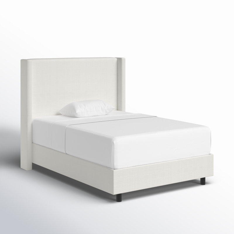 Hanson Upholstered Wingback Bed, Zuma White Textured Linen, Twin
