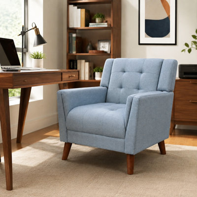 Fauteuil rembourré de style Mid-Century avec sièges rembourrés et confortables pour le salon Chambre à coucher Bureau à domicile Conception capitonnée Pieds en bois massif durable Revêtement en tissu confortable adapté à la lecture, à la lecture et à la télévision