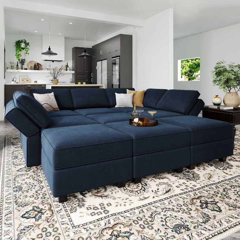 Neemi Upholstered Sectional, Blue Velvet