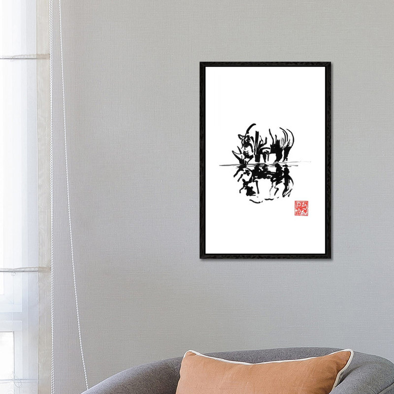 Rhinoceros by Péchane - Painting on Canvas, Black Framed, 66.04 cm H x 45.72 cm W