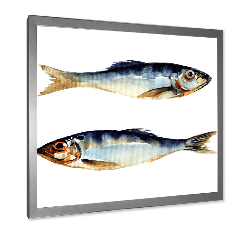 «Two Herring Fish On White», reproduction d'art sur toile nautique et côtière, H 16 po x l 16 po x P 1 po
