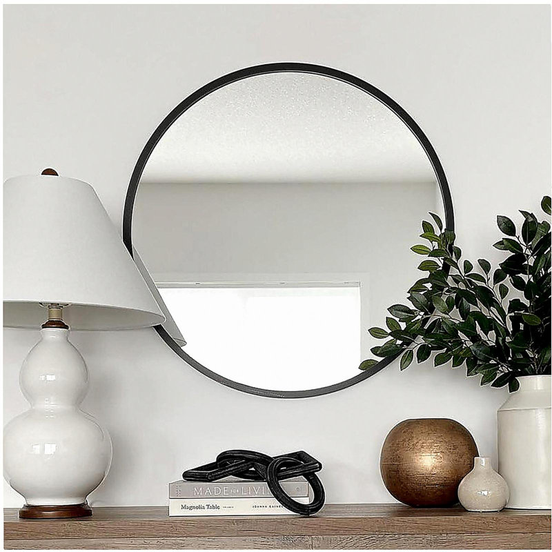 Miroir de salle de bain circulaire noir en métal 20 pouces, Noir