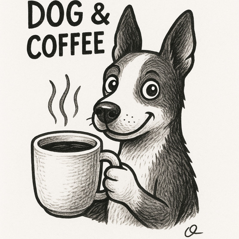 Perky Pup & Coffee - art mural sur toile de chien noir et blanc, H 20 po x l 20 po