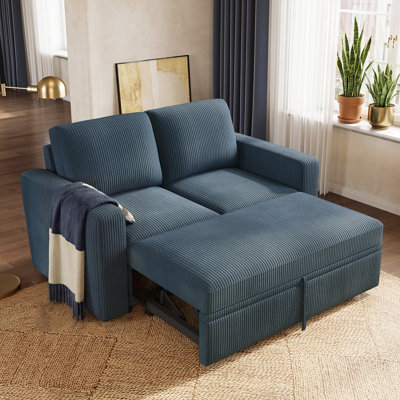 Hoelscher Sleeper Sofa With Pull Out Bed And Chaise Lounge Blue