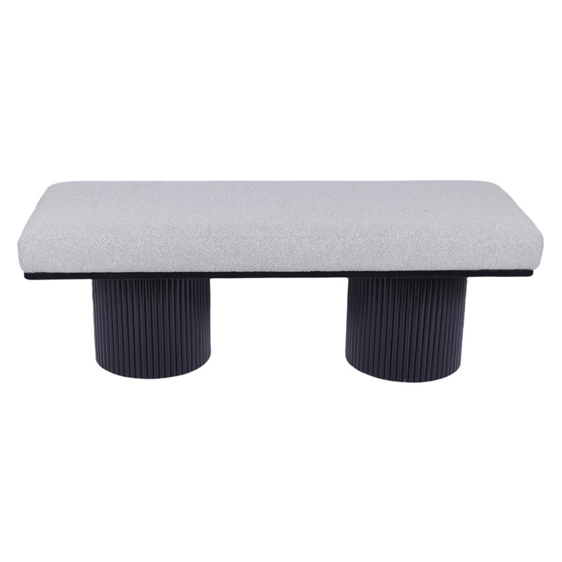 Black Chunky Legs Upholstered Bench With Soft Grey Boucle Fabric - Bedroom And Living Room Delight Strong, Black