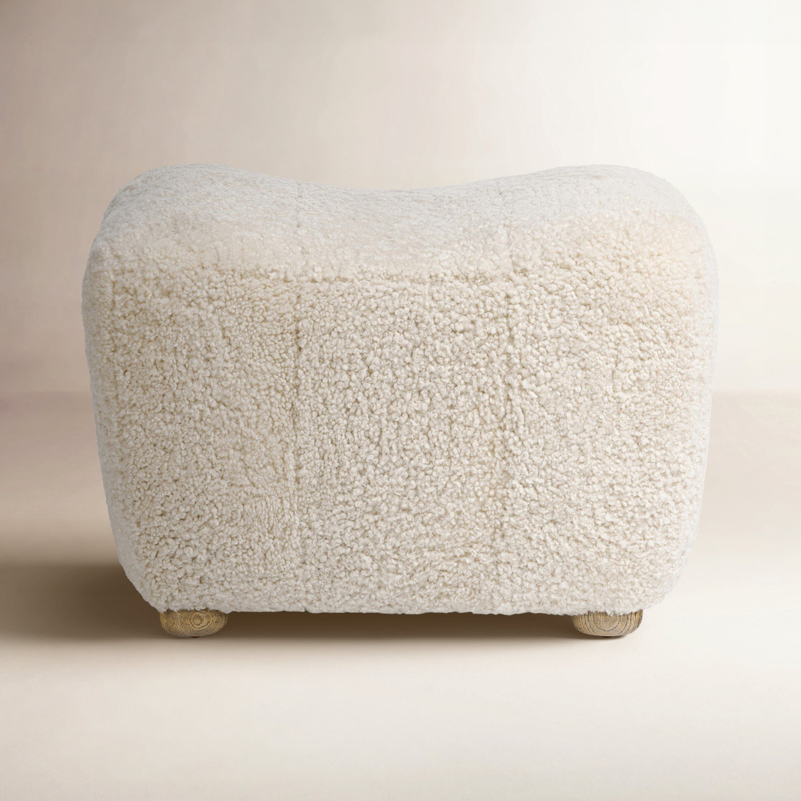 Oslo Ottoman, Beige Shearling, Worn Oak
