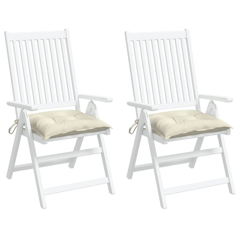 Chair Cushion Set of 2 Cream White Oxford Fabric 100 Percent Polyester Outdoor Seat Pads, 15.7" H x 15.7" W x 2.8" D
