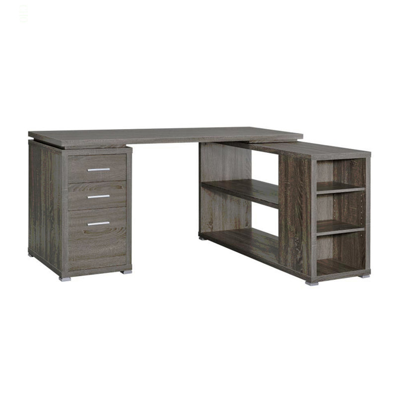 Bureau en L avec tiroirs et tablettes