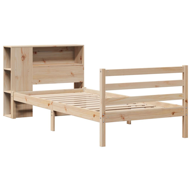 Bookcase Bed Without Mattress Solid Wood Pine, Single (3'), Natural
