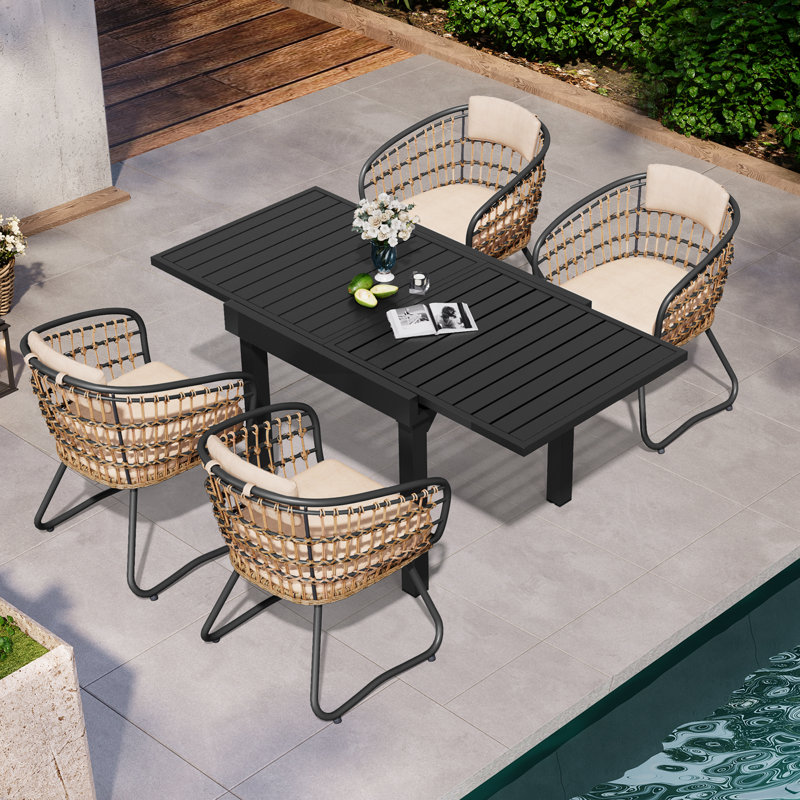 Ensemble repas extensible pour 4 personnes en aluminium avec coussins amovibles Warran, Beige