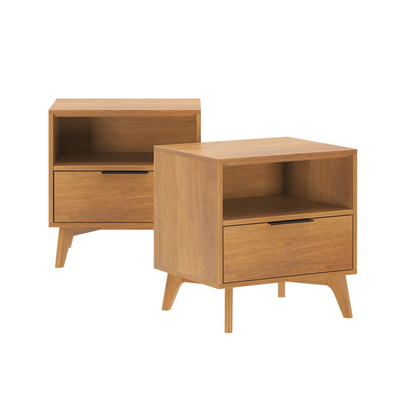 Haven 1 Drawer & Cubby Nightstand Set of 2, Pecan