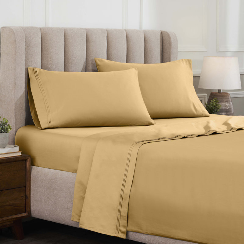 Certified Egyptian Cotton Deep Pocket Solid Luxury 1500 Thread Count Sheet Set, Doré