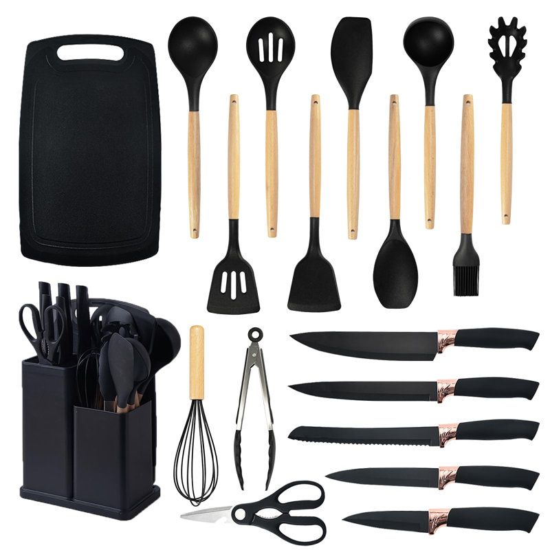 Cooking Utensils Set,19 Kitchen Set Utensils Set, Matte Black
