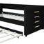 Lit de jour simple avec lit gigogne, lit en velours noir, détails dorés pour l'élégance, surface de couchage confortable, espaces compacts idéaux, aspect luxueux, multifonctionnel dans le salon, assemblage rapide