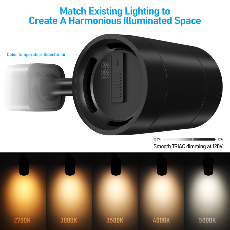 8.5W 5Cct Led H Track Lighting Heads, Dimmable Track Light, Cri90, Matte Black, Matte Black