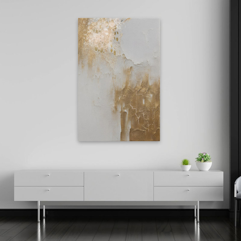 Ann Moss - marbre en or contemporain; Minimaliste Peinture abstraite moderne, composition abstraite, accent texturé, technique mixte