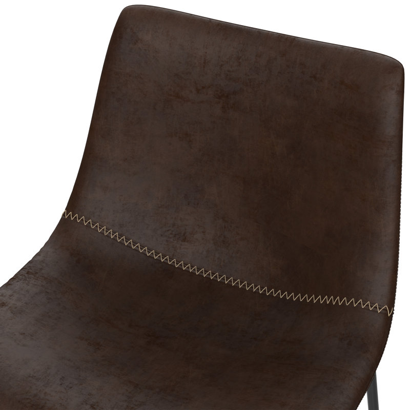 Faux Leather Upholstered Metal Side Chair, Dark Brown