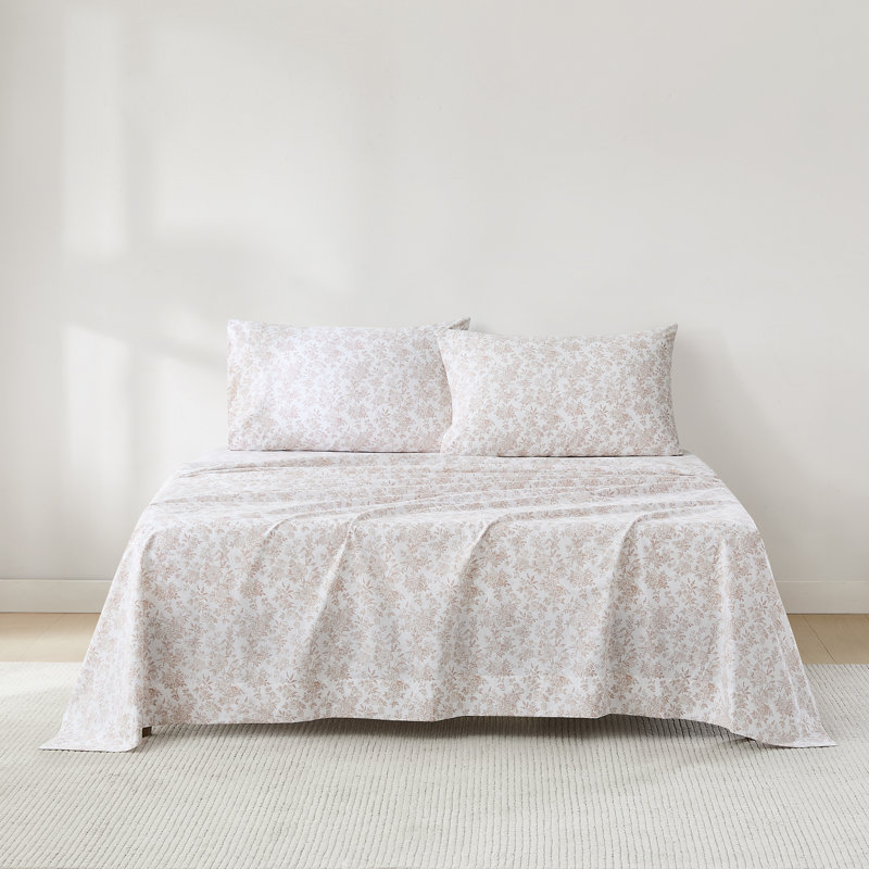 Ensemble de draps en coton Peony, Ensemble de draps pour grand lit avec 2 taies d'or