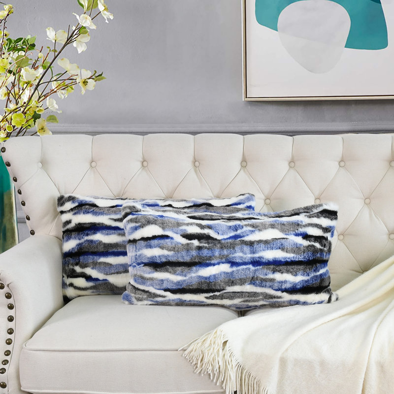 Multi Jacquard Lumbar Pillow Cover, Blue