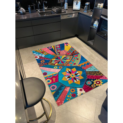 Paris Collection Multicolor Geometric Motif and Floral Pattern Vintage Decorative Rug