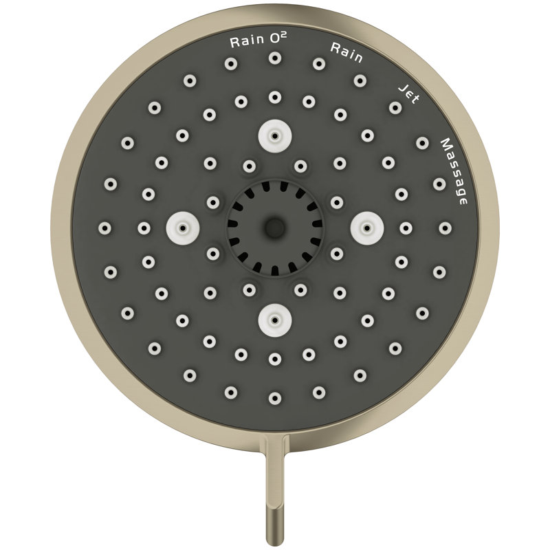 Tempesta Fixed 4-Setting Shower Head Rain O2 Rain Massage Jet Settings, Brushed Nickel, 1.75 GPM