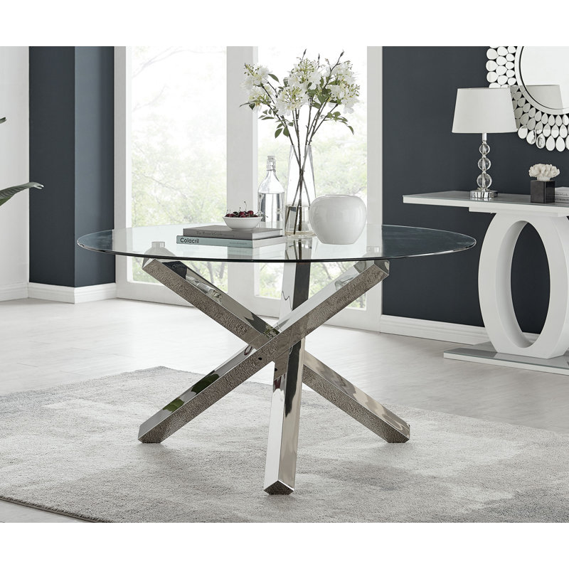 Vogo Modern Design Chrome and Glass Dining Table Set with 6 Modern Design Faux Leather Dining Chairs, White